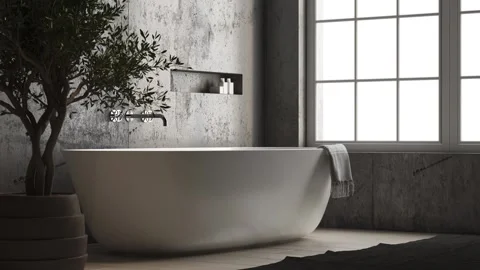 3d Render of modern Concrete wall bathroom Stock Footage 292978383