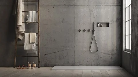 3d Render of modern Concrete wall bathroom with shower Video stock 292982103