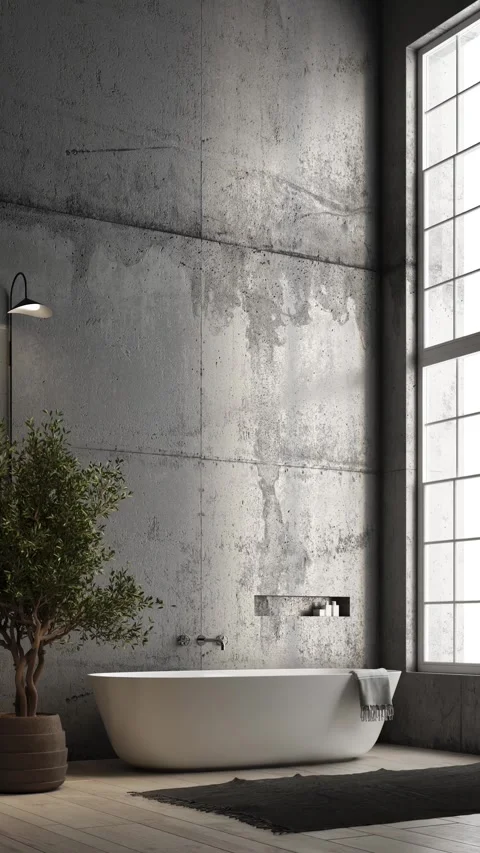 3d Render of modern Concrete wall bathroom Stock Footage 292983850
