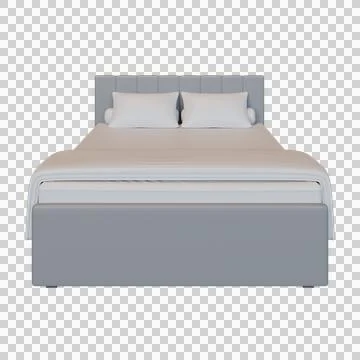 3D render of a modern double bed with headboard, pillows, and duvet, front vi Stock Illustration