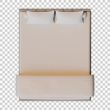 3D render of a modern double bed with headboard, pillows, and duvet, top view Ilustración de archivo
