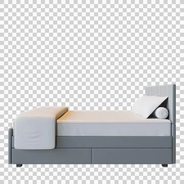 3D render of a modern double bed with headboard, pillows, and duvet, flat s.. Stock Illustration