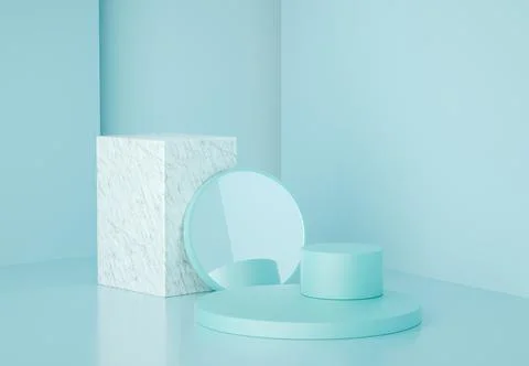 3d render modern geometric shapes with marble and mirror, for product present Stock Illustration