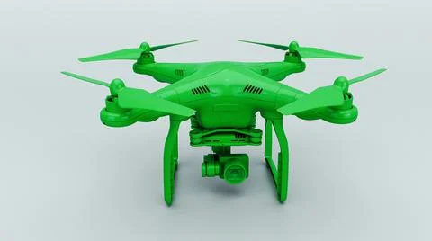 3d render Modern green color Remote Control Air Drone Flying with action came Stock Illustration