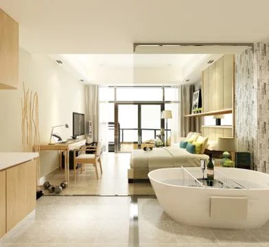 3d Render of Modern Hotel Room Illustrazione stock