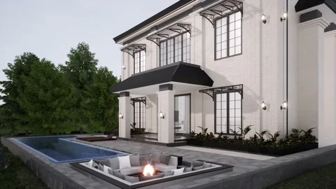 3D Render Modern House Design Stock Footage 214240020