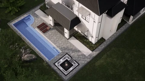 3D Render Modern House Design Stock Footage 214241141