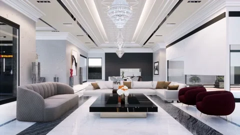 3D Render Modern House Design Stock Footage 214243561