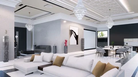 3D Render Modern House Design Stock Footage 214243781