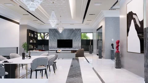 3D Render Modern House Design Stock Footage 214244711