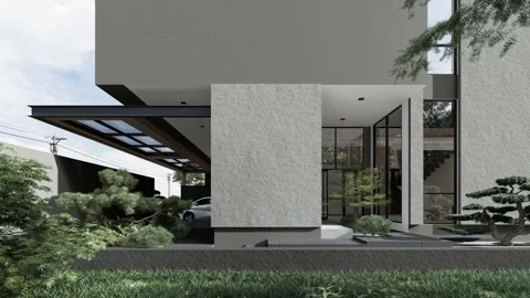3D Render Modern House Design Stock Footage 241880942