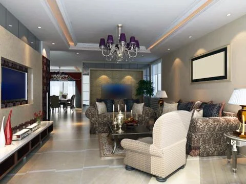 3d render modern interior of living-room Stock Illustration