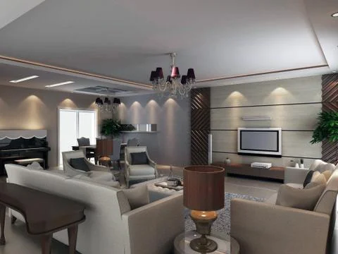 3d render modern interior of living-room Illustrazione stock