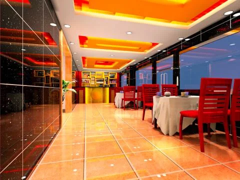 3d render modern interior of living-room and restaurant Stock Illustration