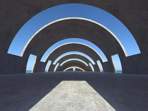 3d render of modern interior with sky Stock Illustration