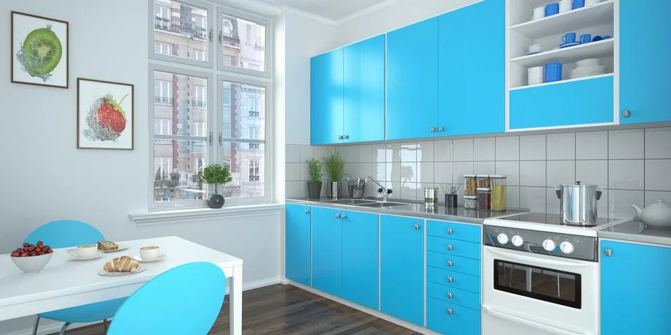 3d render - modern kitchen - blue Illustrazione stock