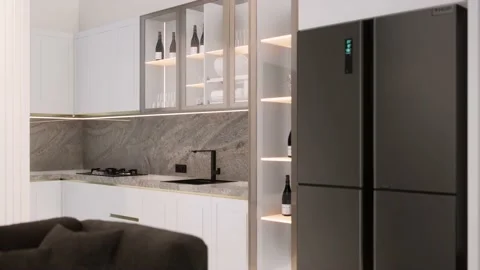 3D Render Modern Kitchen Design Stock Footage 209718142