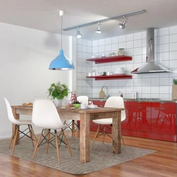 3d render - modern kitchen interior with dining area Stock Illustration