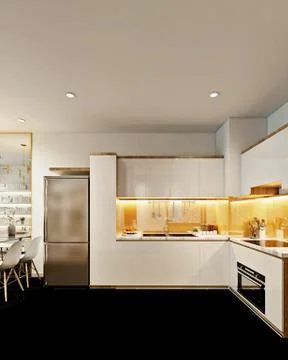3d render modern kitchen Stock Photos