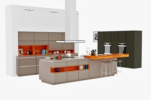 3d render modern kitchen Stock Photos