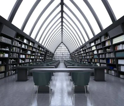 3D Render of Modern Library, Study Space Stock Illustration