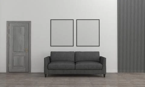3D render of a modern living room with blank frames on the wall for your imag Stock-Illustration