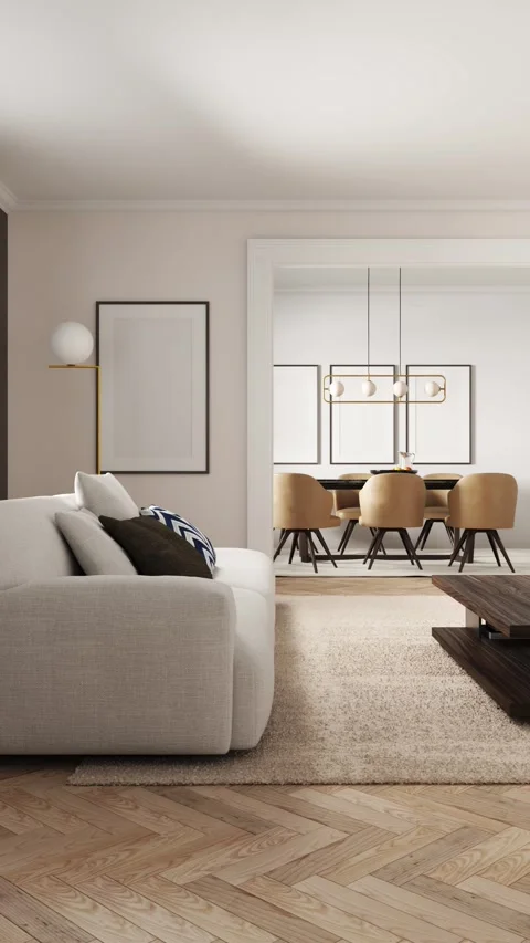 3d Render of modern livingroom with classical white walls. Stock Footage 293004740