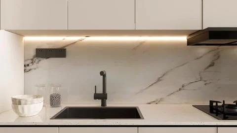 3D Render Of  Modern Luxury Kitchen  Kitchen Countertop Close Up Stock Footage 340139464
