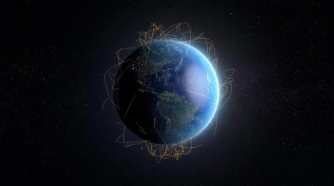 3D Render modern network connections over Earth Ilustração Stock