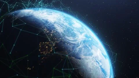3D Render of modern network connections over Earth Stock Illustration