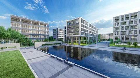 3d render of modern office buildings Stock Illustration