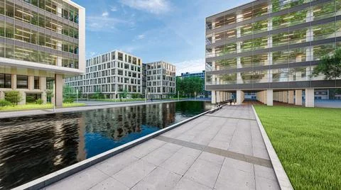 3d render of modern office buildings Stock Illustration