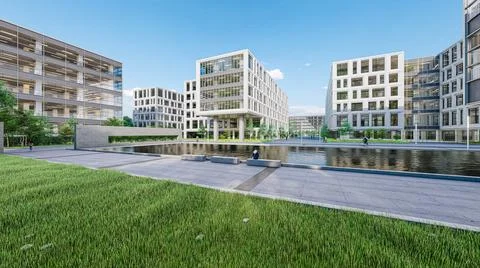 3d render of modern office buildings Ilustración de archivo