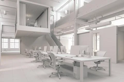 3d render of modern office interior space Stock Illustration