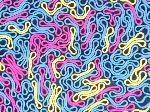 3d render modern pattern flexible elastic rounded objects. Abstract illustration Stock Illustration