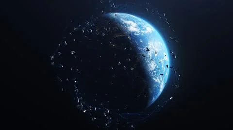 3D Render of modern satellite network over Earth Illustrazione stock