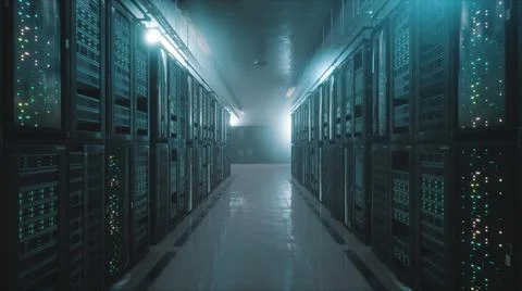3D render of modern server room 스톡 일러스트