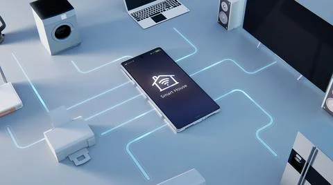 3D Render of modern smart house system scheme 스톡 일러스트