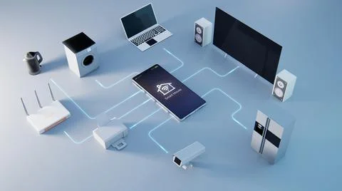 3D Render of modern smart house system scheme Illustrazione stock