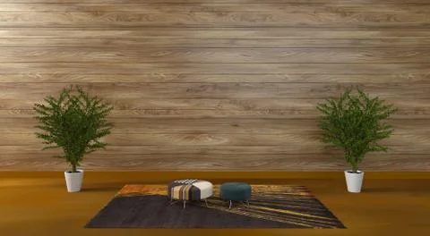 3d render of a modern space, with interesting tabourets Illustrazione stock