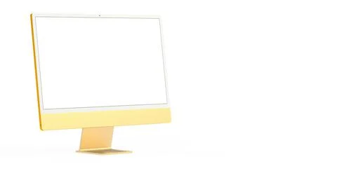 3d render of a modern yellow pc screen isolated on a white background with copy Stock Illustration