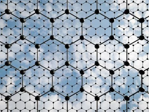 3D render of a molecular model of two layers of graphene against a backdrop of s Stock Photos
