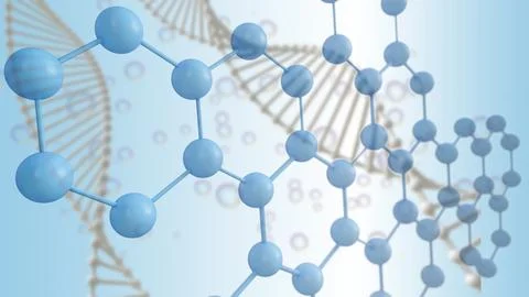 3D render molecule cell with chromosome in Blue background.Science Concept .. Stock Illustration