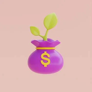 3d render money bag isolated on pastel background, minimal design,3d renderin Stock Illustration