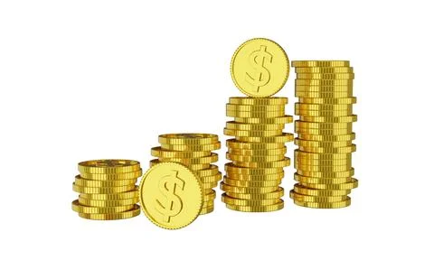 3d render money dollar coin stack with white isolated concept saving Stock Illustration