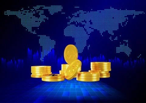3d render money gold dollar coin stack, with blue color tone background con.. Illustrazione stock