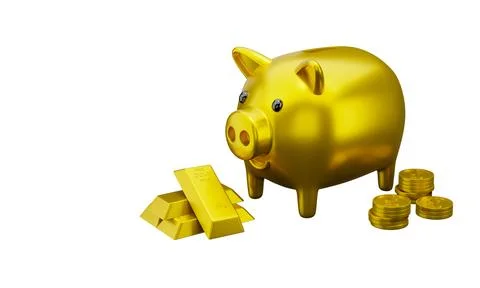 3d render money jar pig gold and money gold dollar coin stack Stock Illustration