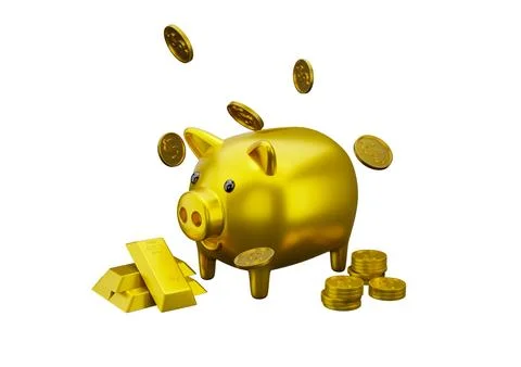 3d render money jar pig gold and money gold dollar coin stack イラスト素材