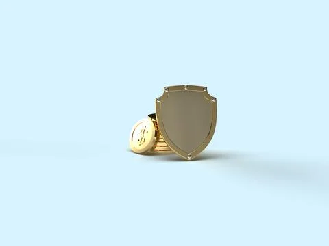 3d render. Money protection. Safe storage of finances. Gold coins with dolla 스톡 일러스트