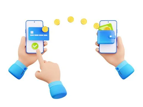 3d render money transfer, mobile banking online Stock Illustration